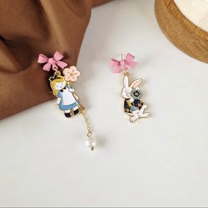 Alice in Wonderland with White Rabbit Earrings (New)